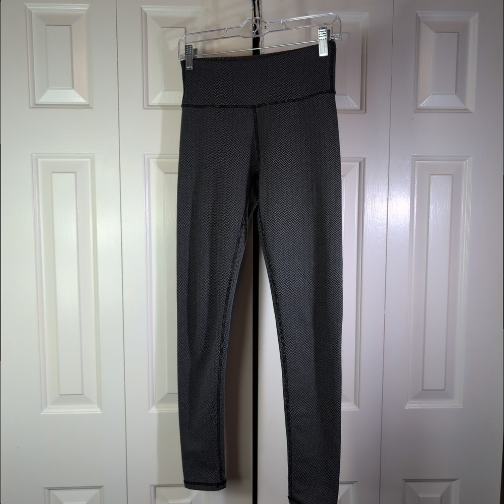 Kyodan Womens Herringbone High Waisted Activewear Leggings Grey Black XS USR1260